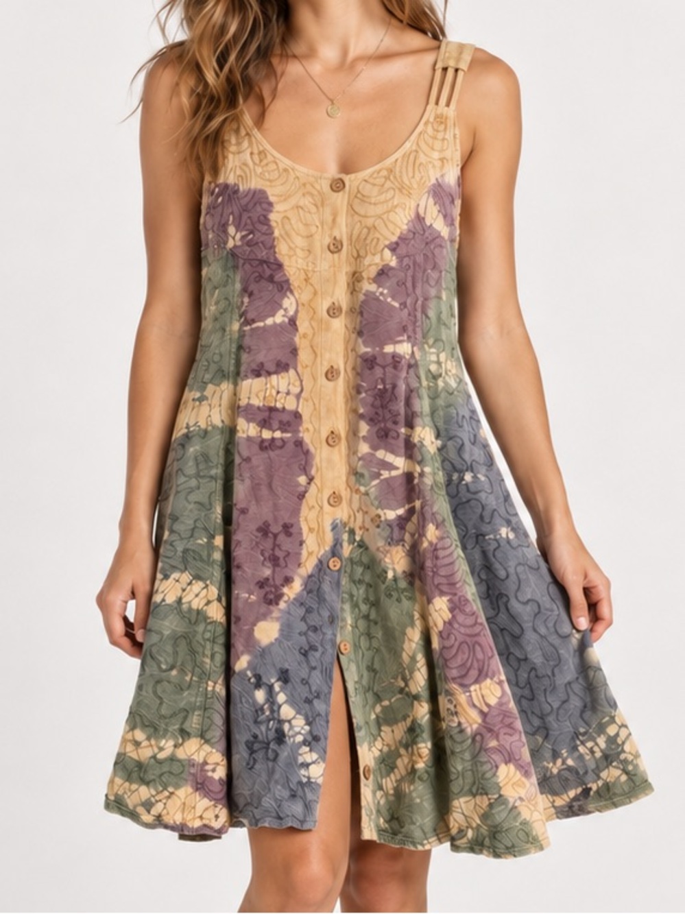 Vintage 90s Shivani Tie Dye Embroidered Mini Dress Large
